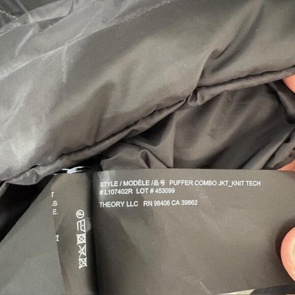 Theory Jacket Womens Medium Puffer Combo Knit Tech Hooded Full Zip Lightweight - Picture 6 of 9